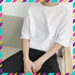 (SALE) Áo thun trơn Tay Lỡ ( Lửng ) màu trắng và đen - Form rộng Cotton Thái AZ