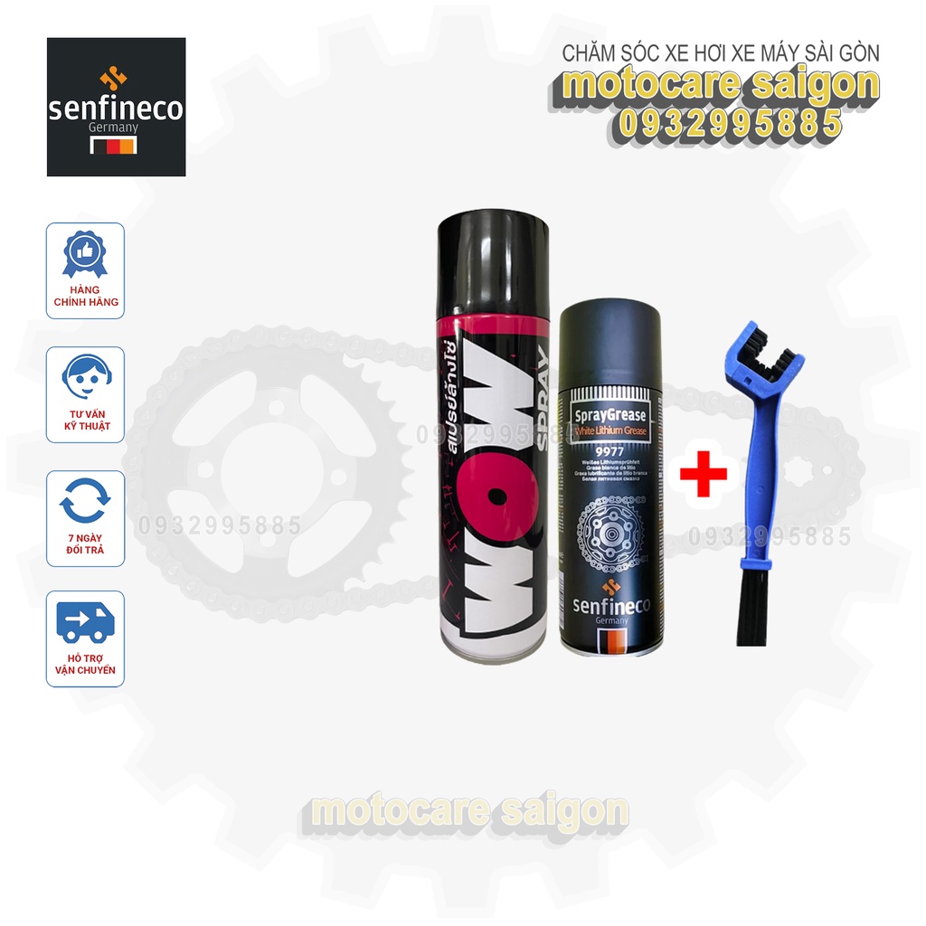 [COMBO SIÊU CẤP] Rửa sên vệ sinh sên LUBE71 WOW 600ml và dưỡng sên bôi trơn sên SENFINECO 9977 450ml
