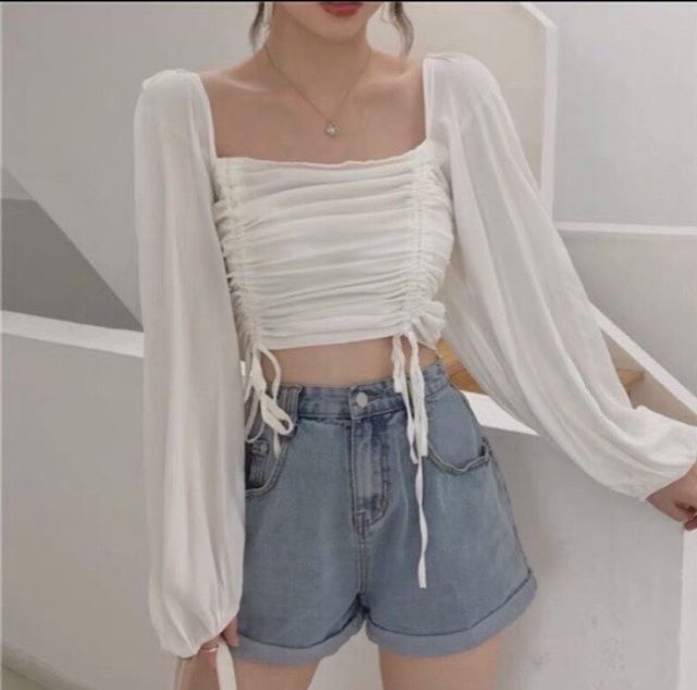 Áo voan rút dây nhúng lưng xinh hình thật