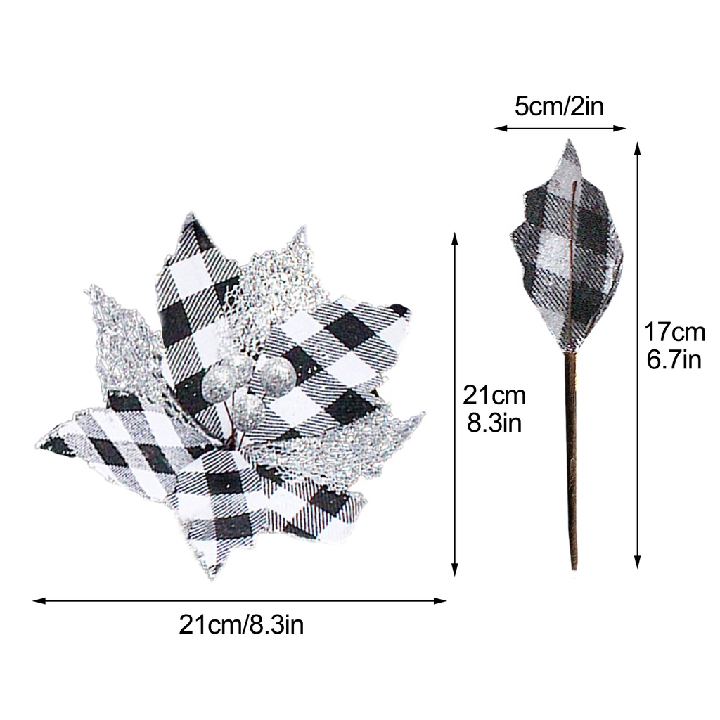 Bông hoa nhân tạo màu đen/màu đỏ họa tiết sọc caro dùng để trang trí cây thông dịp Giáng Sinh/Valentine