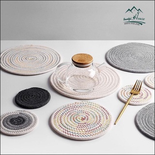 Miếng Lót Cốc, Lót Ly, Lót Đĩa, Lót Nồi chất Liệu Cotton,Nhiều Màu - Tấm Lót Bàn Ăn Thấm Nước Bằng Vải Bện Xinh Xắn