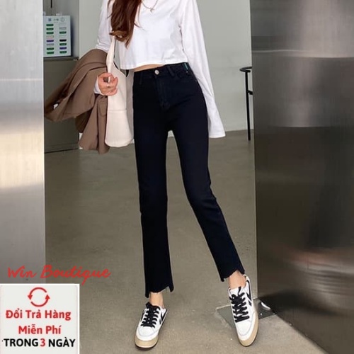 Quần jeans ống đứng cắt gấu chất liệu bò co dãn sẵn 3 màu | BigBuy360 - bigbuy360.vn