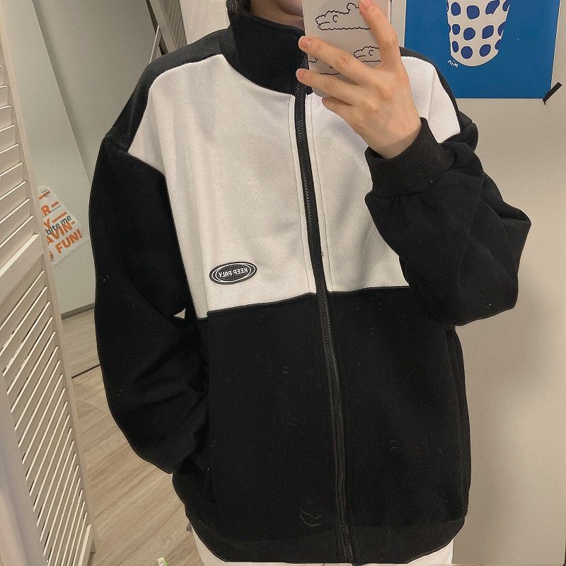 Áo Khoác Nỉ Unisex Áo Khoác Nam Nữ Form Rộng Keep Paly Phối Màu Đen Trắng Siêu Hot | BigBuy360 - bigbuy360.vn