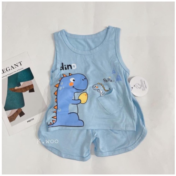 Bộ Ba Lỗ Cho Bé Trai, Bé Gái tkutrang BB Vải Thun Lạnh Họa Tiết Động Vật Dễ Thương