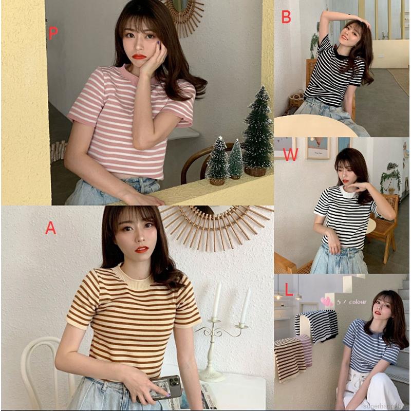 Áo thun tay ngắn kẻ sọc ngang dành cho bạn nữ