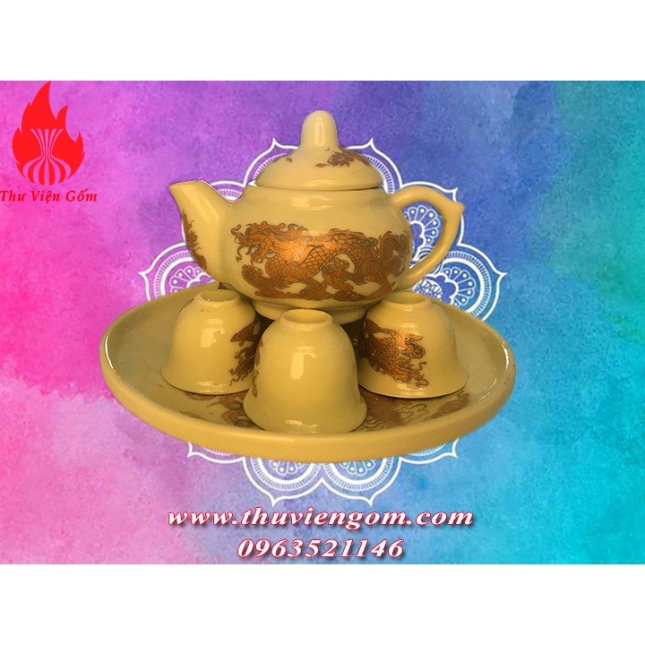 Bộ Trà mini vàng kim chuẩn gốm sứ Bát Tràng