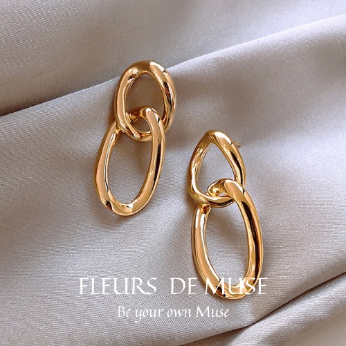 Khuyên tai Retro mạ vàng phóng khoáng Fleurs de Muse R01