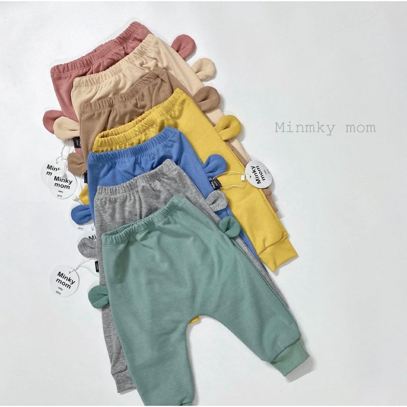 Quần dài đáp đũng đóng bỉm tai thú  chất cotton len nghộ nghĩnh cho bé trai, bé gái size 8-15 kg