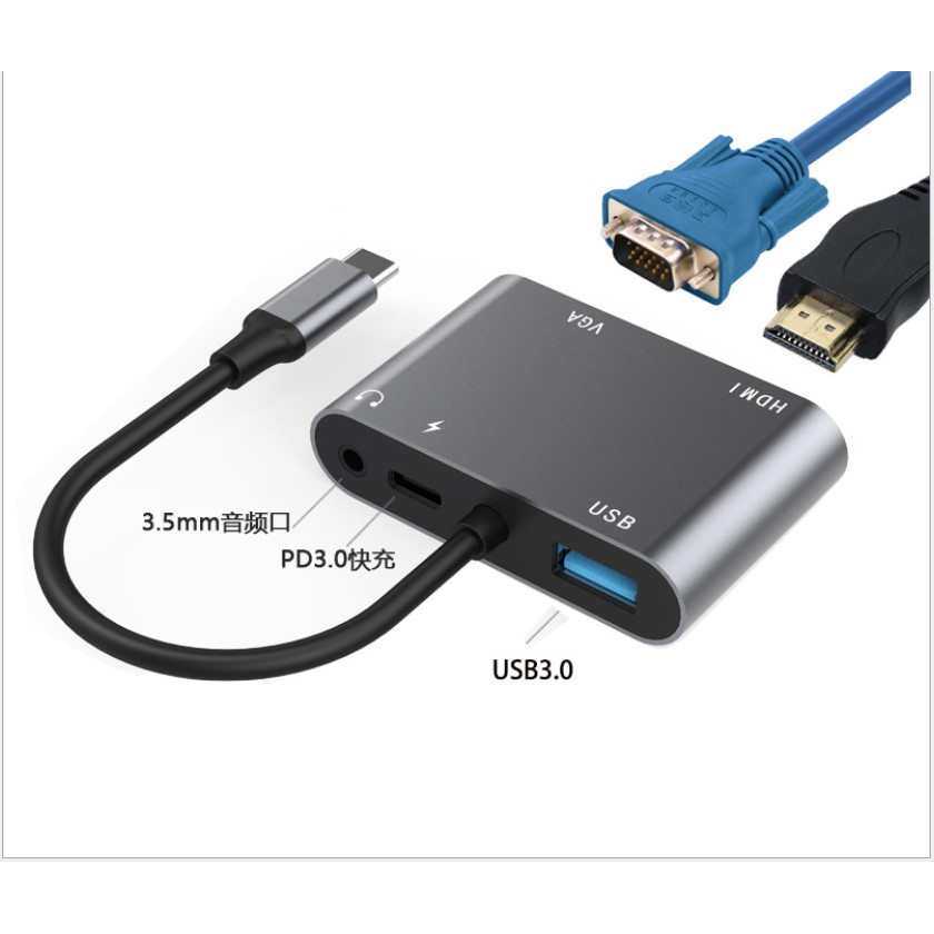 Cáp chuyển USB Type-c ra 4 cổng HDMI/ VGA/ USB và cổng sạc hỗ trợ chế độ Dex - UHV41160