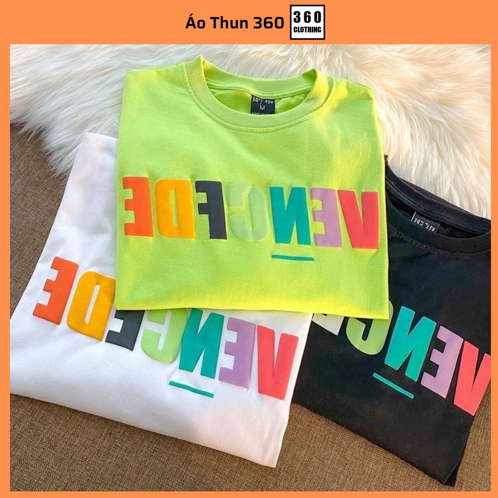Áo thun tay lỡ cotton VENCEDE unisex nam nữ basic form rộng dáng oversize họa tiết nổi phong cách Ulzzang