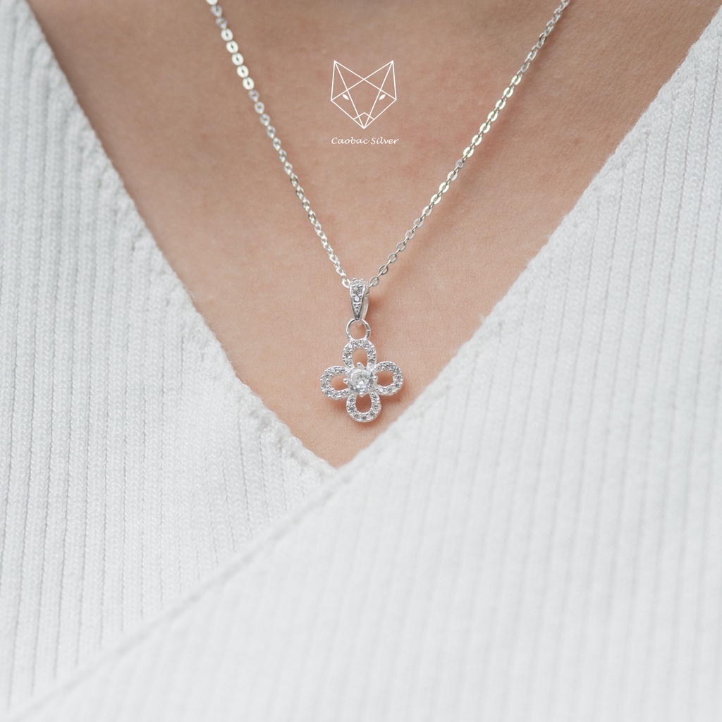 Dây Chuyền Bạc Ta Cao Cấp CaoBac Silver Thiết Kế Hoa Bốn Cánh Ổ Đá Tinh Tế, Thanh Lịch Dành Tặng Riêng Cho Bạn Gái