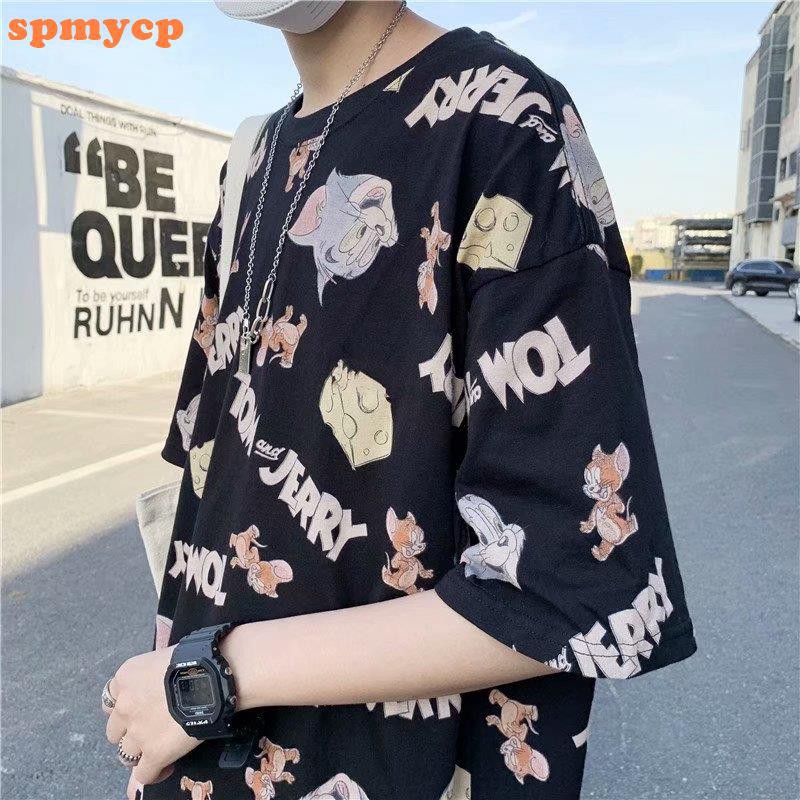 Áo Thun Tay Ngắn In Hoạt Hình Mèo Chuột Dễ Thương Cho Nam Size S-5xl