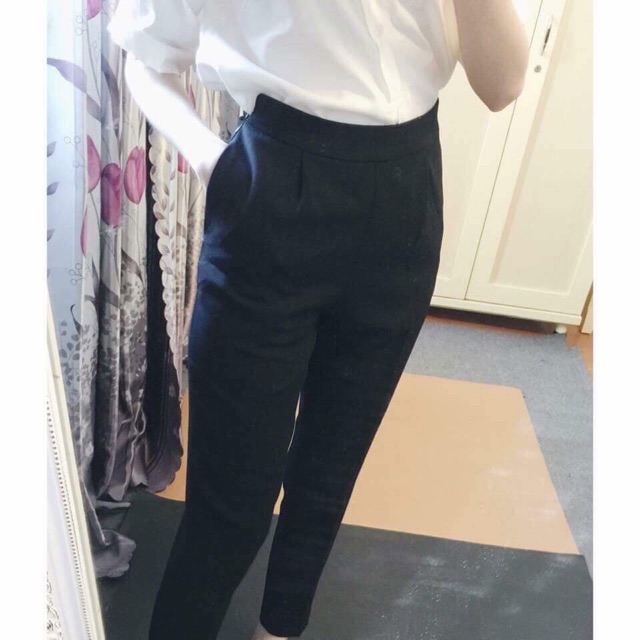 Hàng có sẳn- Quần tây form baggy lưng thun phía sau, dây kéo hông đen size đẹp ( size S M L XL) | BigBuy360 - bigbuy360.vn