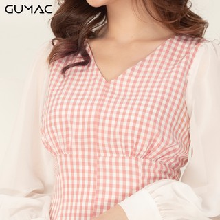 Đầm nữ cổ V phối tay GUMAC DA9100