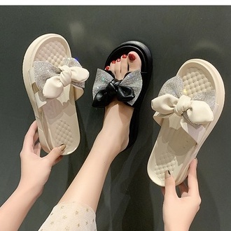 Dép Xinh Nữ Đế Xuồng Cao 4Cm Quai Ngang/ Dép Lê Đính Nơ Xinh