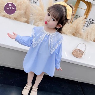 Váy đầm bé gái kiểu Hàn chất liệu 𝒄𝒐𝒕𝒕𝒐𝒏 𝒄𝒂𝒐 𝒄𝒂̂́𝒑 cổ voan bèo công chúa siêu xinh
