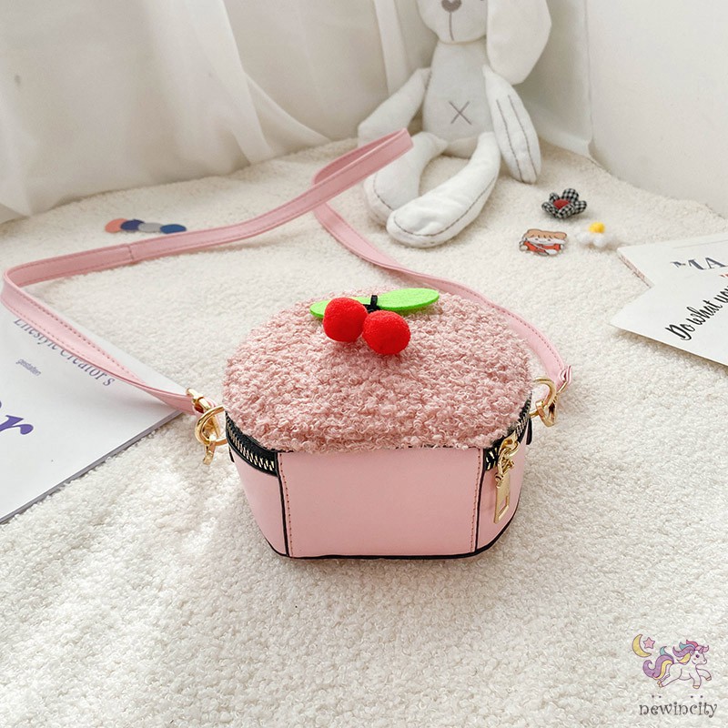 Túi Đeo Chéo Thiết Kế Trang Trí Quả Cherry Nhồi Bông Phong Cách Hàn Quốc Cho Bé