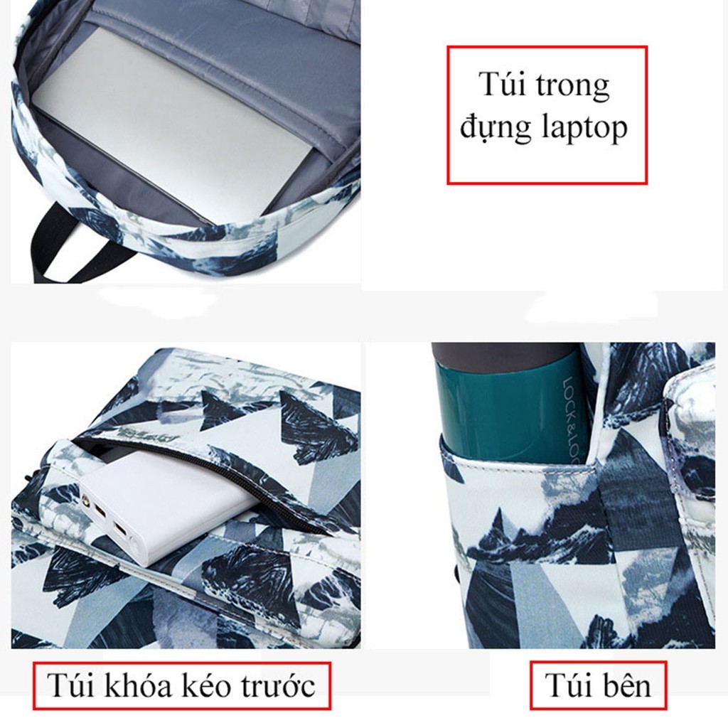 Balo Đi Học Thời Trang Vintage Họa Tiết Tam Giác Limited, Có Ngăn Đựng Laptop, Chất Liệu Chống Nước, Chống Ẩm Mốc