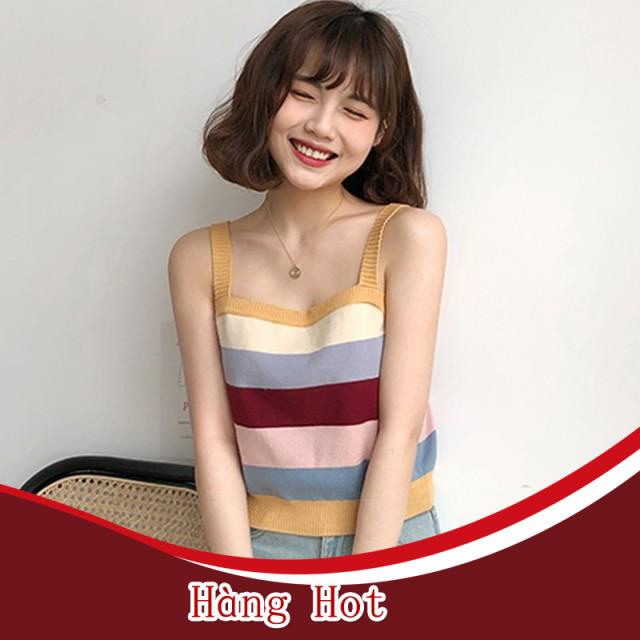Áo dệt kim không tay phối hoạ tiết kẻ sọc ngang nữ tính