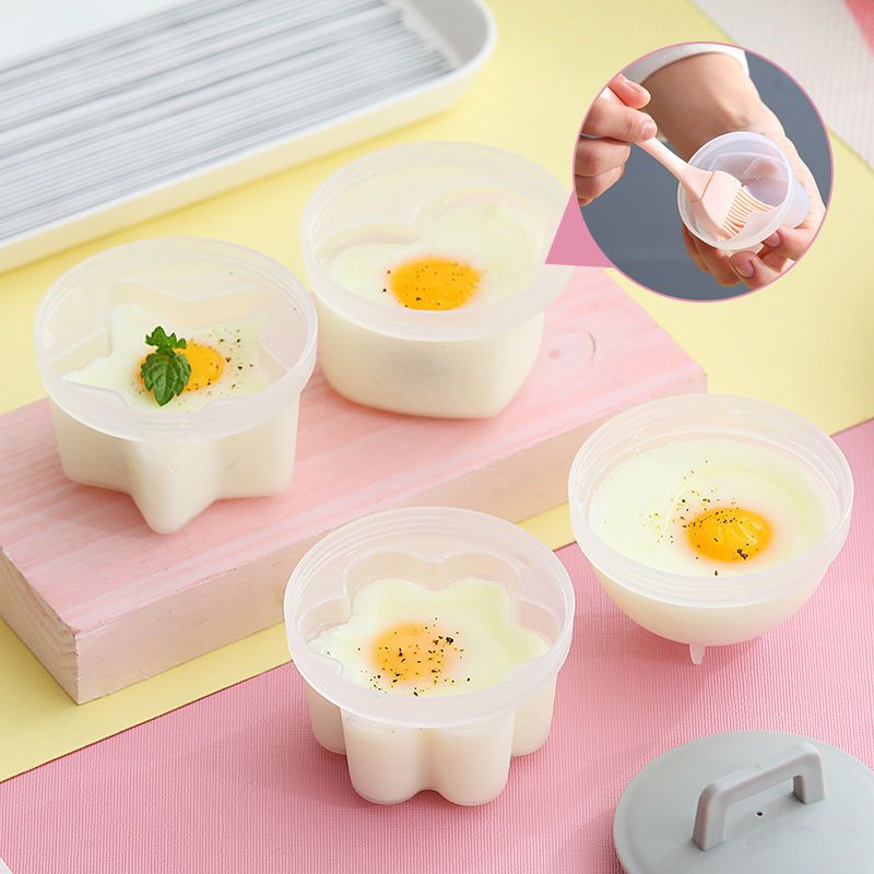 Bộ 4 khuôn nhựa KidAndMom WORTHBUY hấp trứng, làm bánh cho bé kèm chổi silicon quét dầu