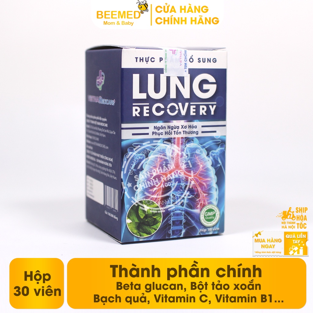 Bổ phổi, phục hồi sức khỏe sau ốm - Bổ phổi LUNG RECOVERY Hộp 30 viên - giúp ngủ ngon, tăng đề kháng từ bột tảo xoắn
