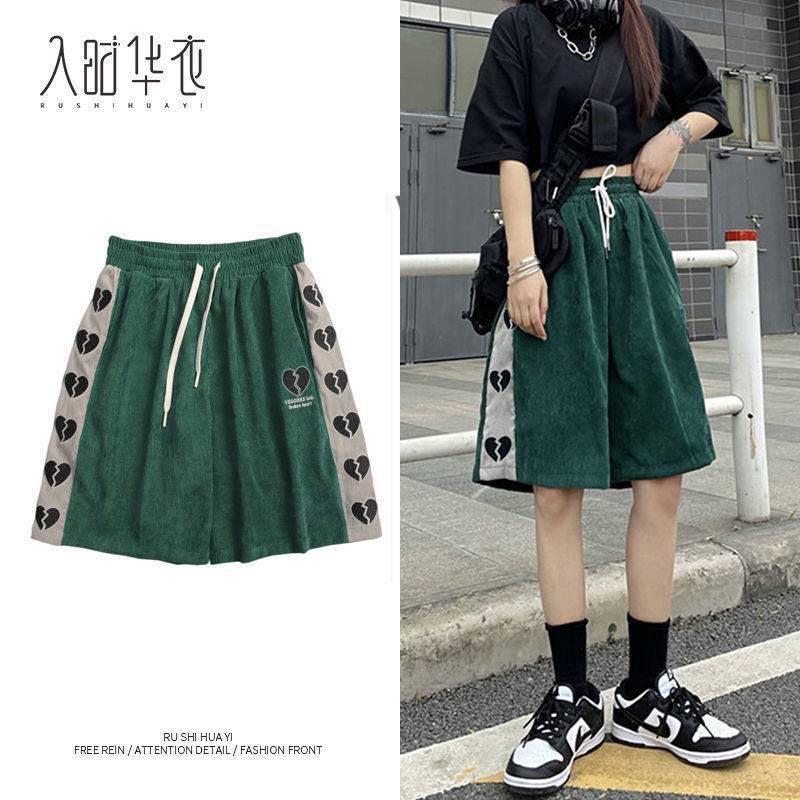 Quần short đùi nhung tăm hoạ tiết Trái Tim unisex nam nữ dáng rộng,quần short mặc nhà chơi thể thao