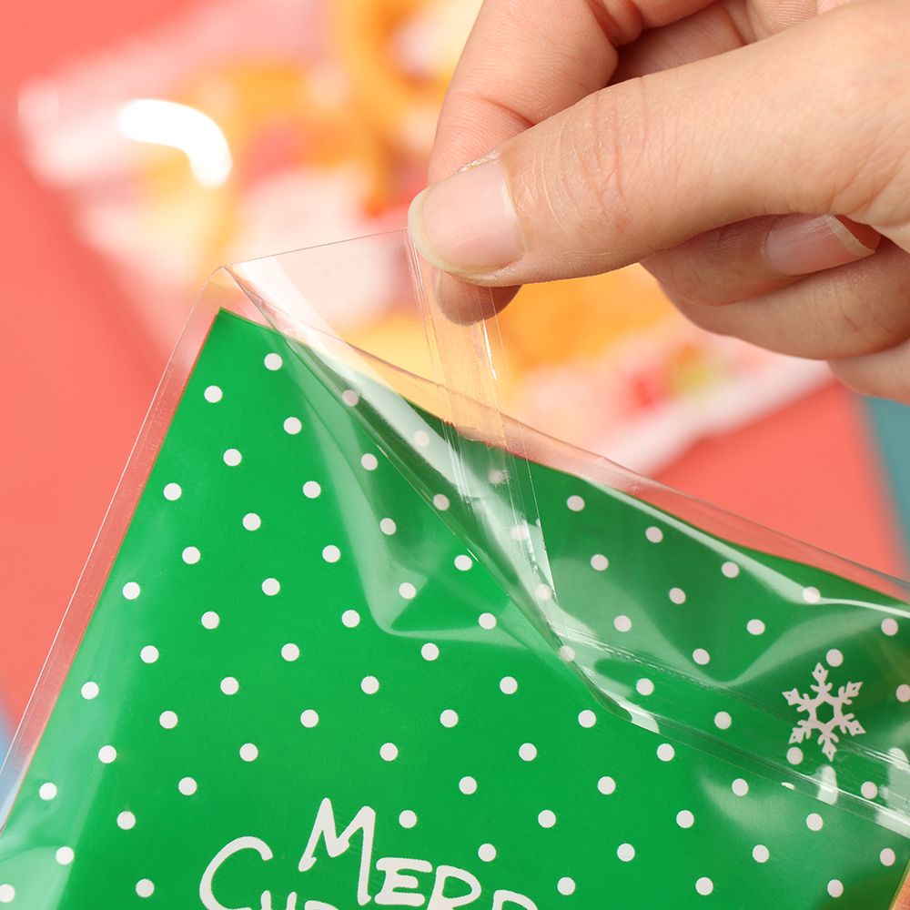 Set 100 Túi Nhựa Đựng Bánh Kẹo Tự Dính In Hình Cây Thông Giáng Sinh Năm Mới Cho Trẻ Em