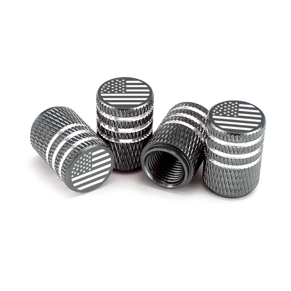 Bộ 4 Vỏ Bọc Van Bánh Xe Hơi / Xe Máy / Xe Đạp / Xe Máy Bằng Kim Loại Với Lớp Lót Nhựa Chống Mòn / Rỉ Sét Hình Lá Cờ Mỹ