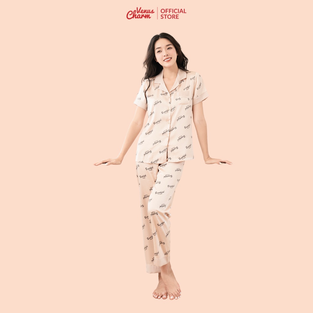 Bộ ngủ pijama Venus Charm họa tiết chữ BEAUTIFUL chất lụa mềm mịn, thoáng mát