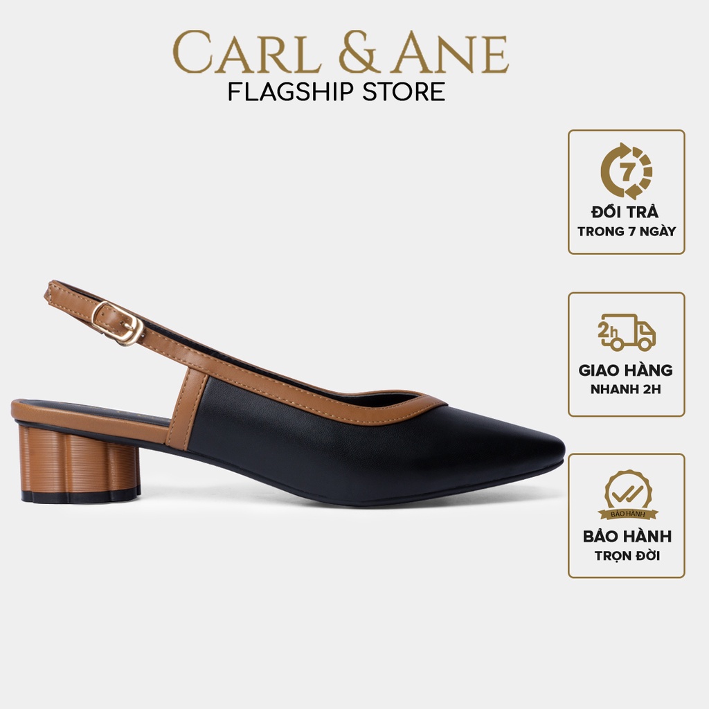 Carl & Ane - Giày cao gót mũi vuông hở gót phối dây cao 3cm màu đen _ CL005