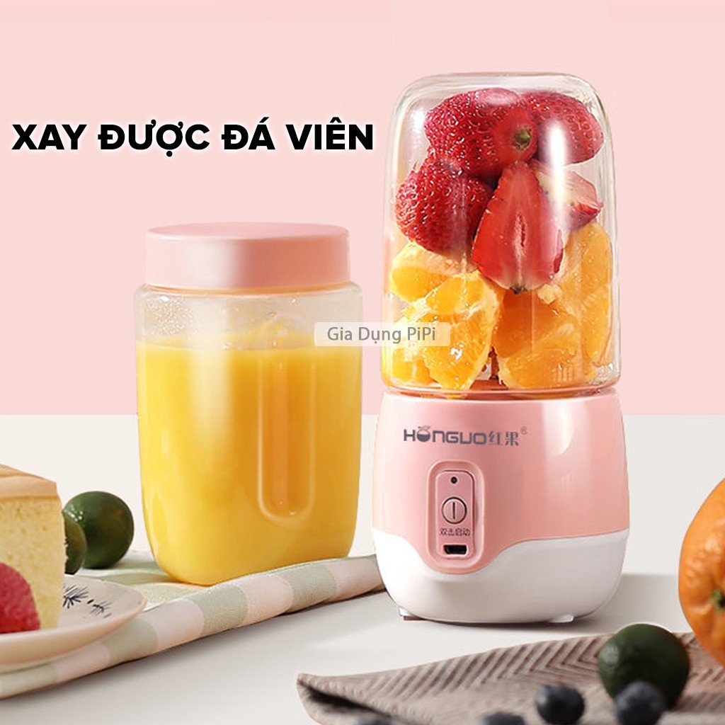 [ SALE ] Máy xay sinh tố mini cầm tay HONGUO sạc pin 300ml [XAY ĐƯỢC ĐÁ KHÔ]