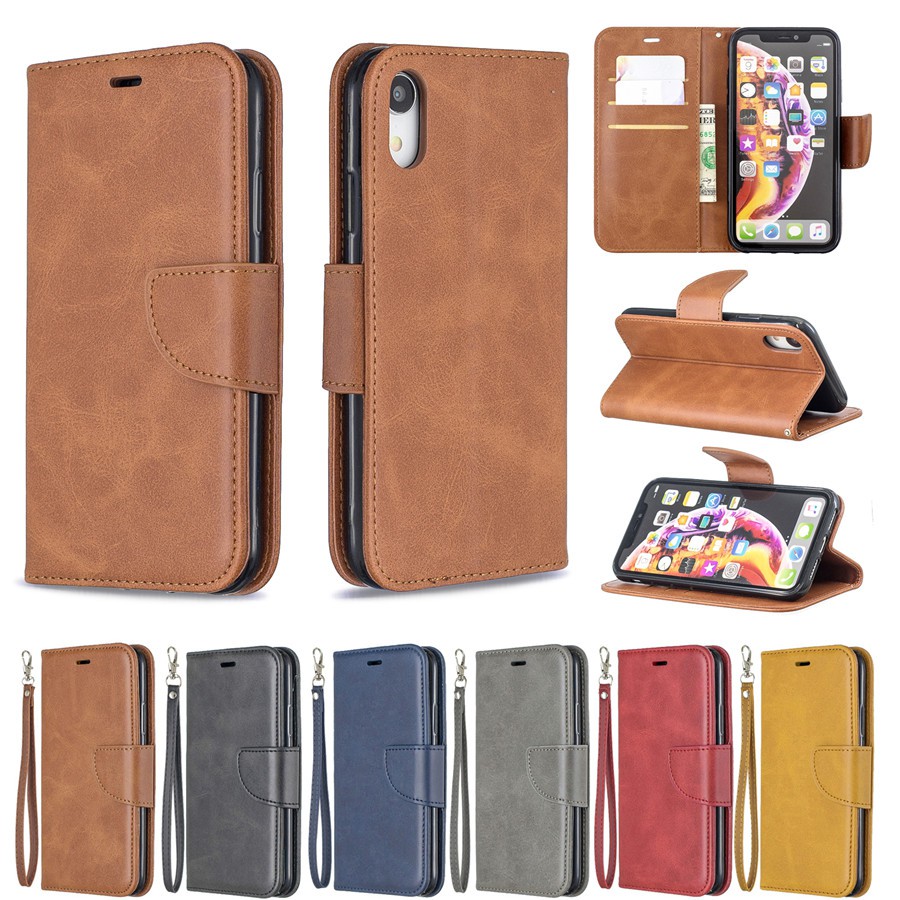 Bao da điện thoại có nắp lật màu trơn cho Apple Iphone X XS XR XS Max