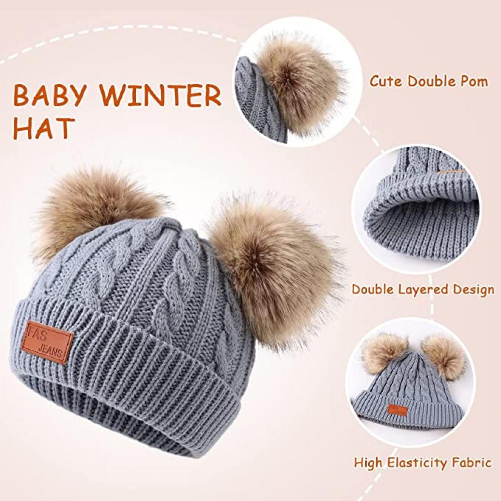Set 3 Món Gồm Mũ beanie + Găng Tay + Khăn Choàng Cổ + Găng Tay Dệt Kim Dày Giữ Ấm Mùa Đông Cho Bé 1-5 Tuổi