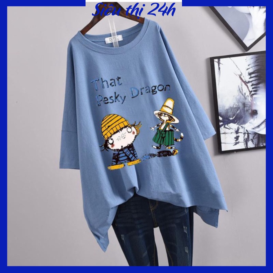 Áo thun form rộng tay lỡ Siêu thị 24 giờ, áo phông unisex Siêu thị 24 giờ in chữ That Pesky Dragon