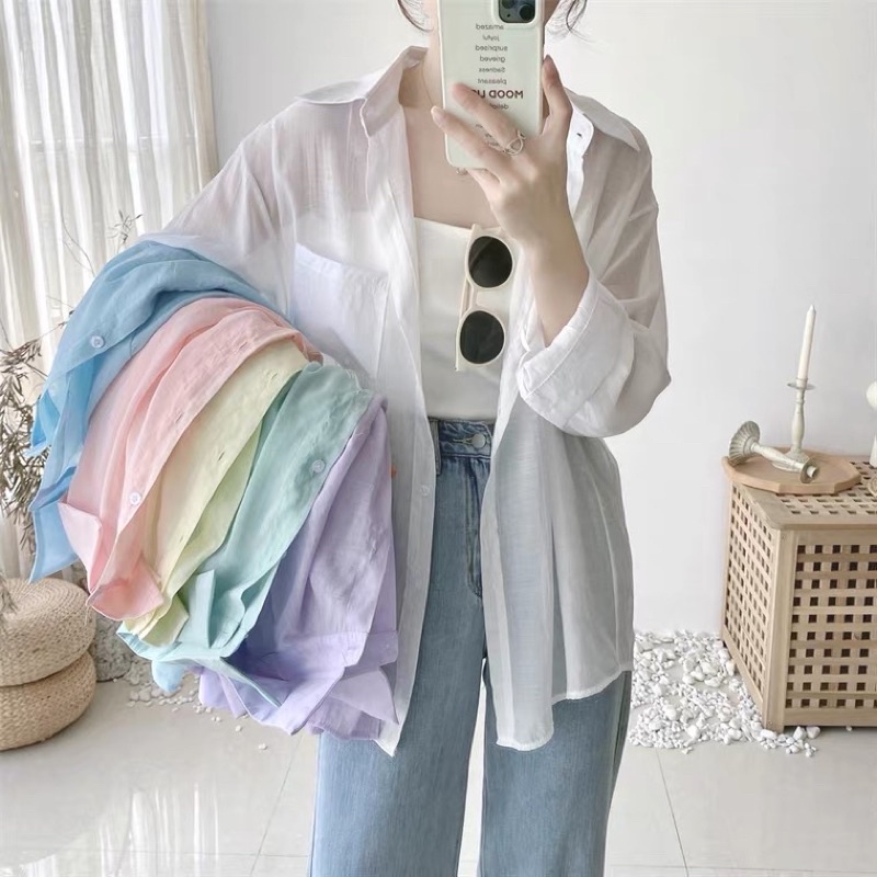 (Order) Áo sơ mi mỏng màu pastel Hàn Quốc