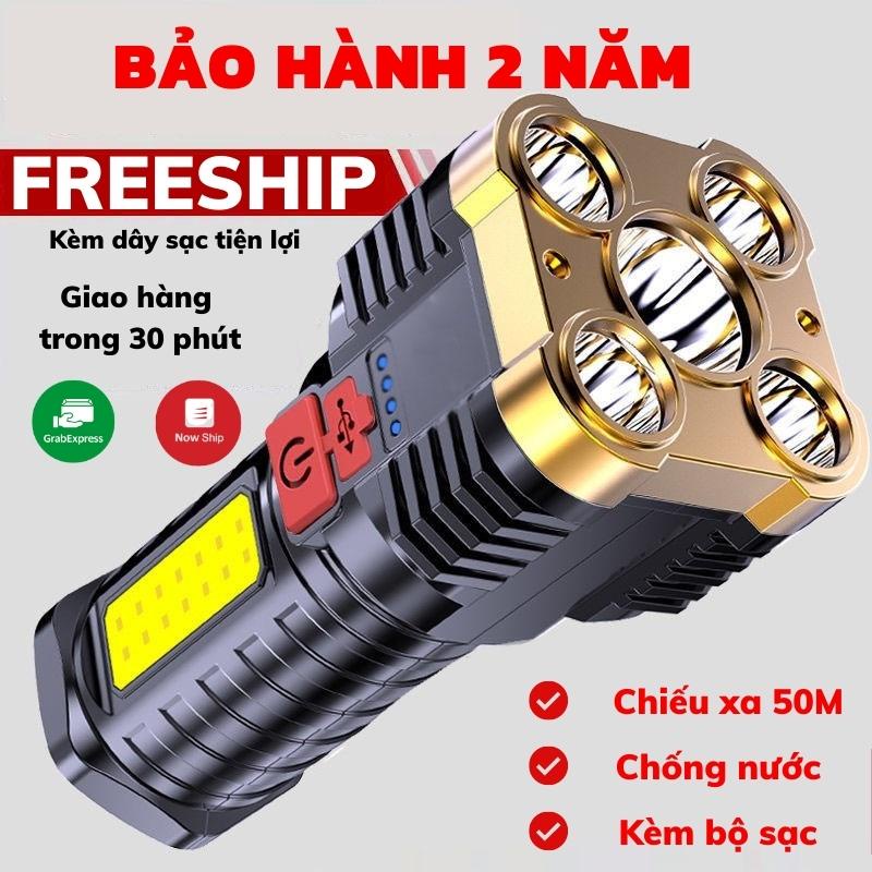 Đèn Pin Siêu Sáng 5 bóng Đèn Pin Cầm Tay Chắc Chắn 4 Chế Độ Sáng Chống Thấm Nước Đèn Trần Phú