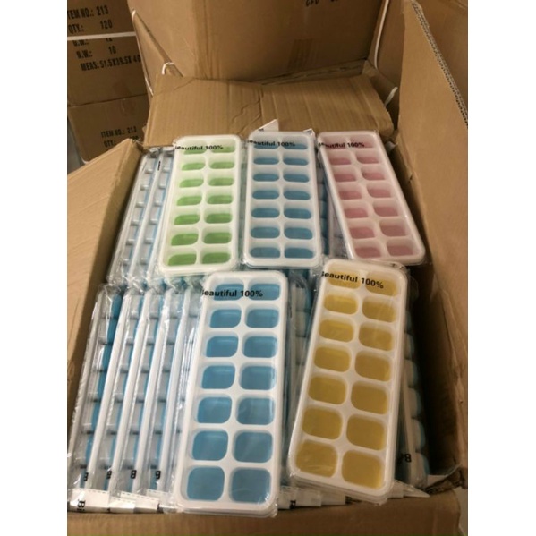 Khay Làm Đá Silicon Có Nắp Đậy Kháng Khuẩn Chống Mùi Tủ Lạnh, Khuôn Làm Đá , Làm Thạch Cao Cấp