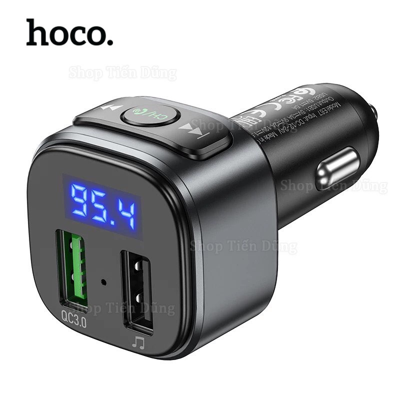 Tẩu Sạc Xe Hơi Hoco E67 - Bộ phát sóng FM Bluetooth trên ô tô hoco E67 Fighter QC3.0 (Đen)