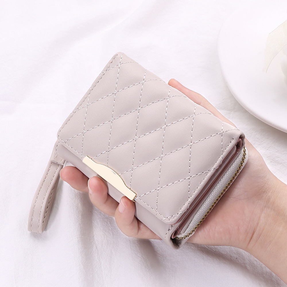 [Hàng Có Sẵn] Ví Da PU Ngắn Ba Ngăn Đựng Thẻ Có Khóa Cài Thời Trang Mới Cho Nữ Mul