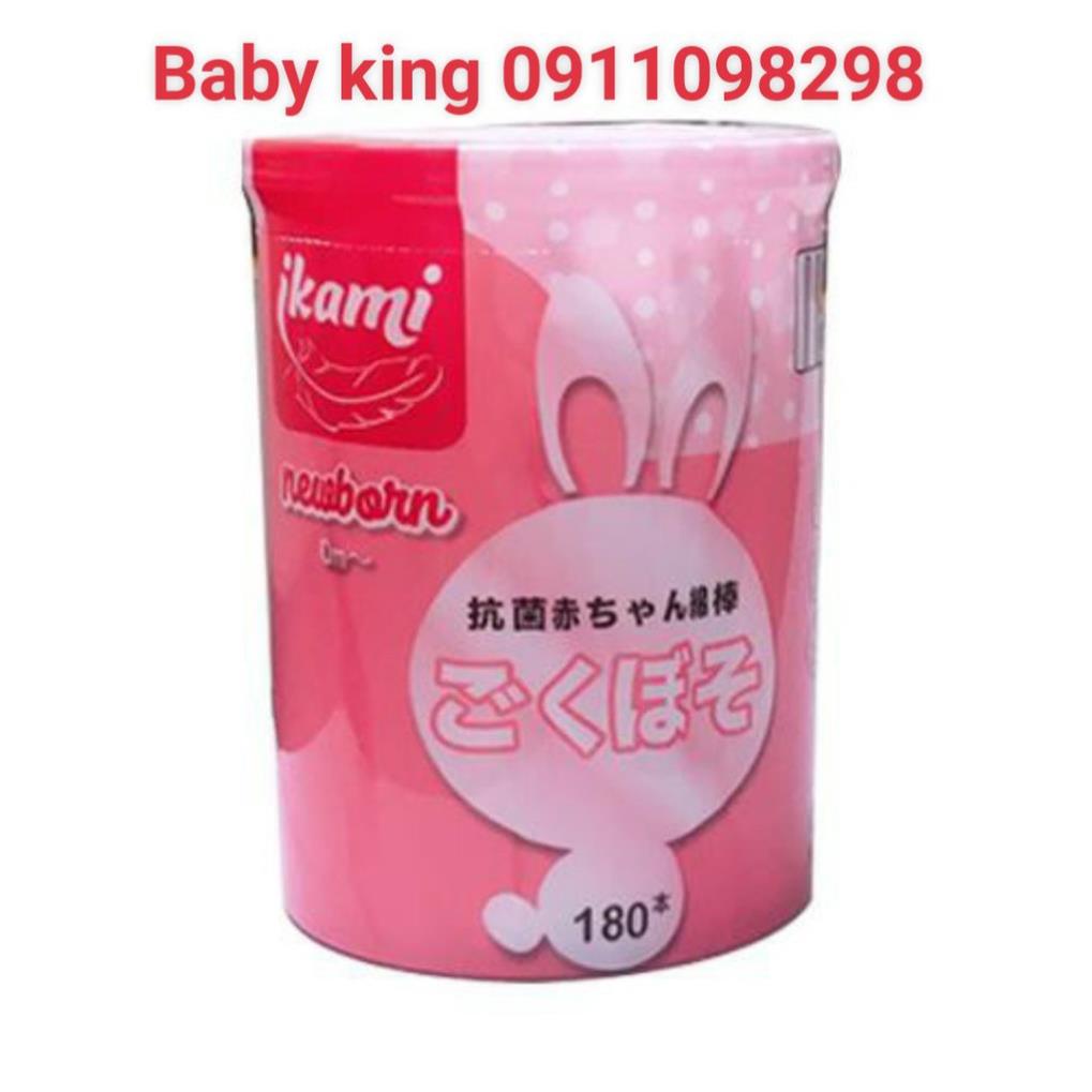 Tăm bông thân giấy IKAMI newborn hộp hồng 180 que 2 đầu siêu nhỏ