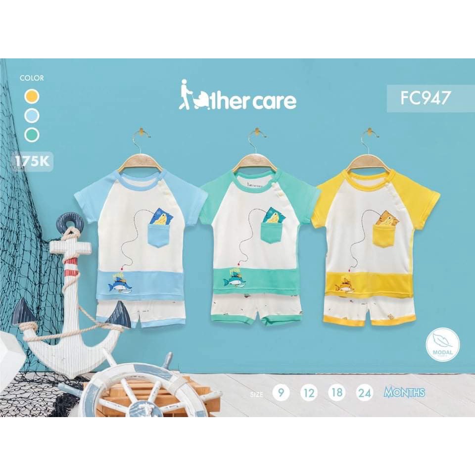 Bộ cộc tay cài vai chất sợi tre Father care cho bé