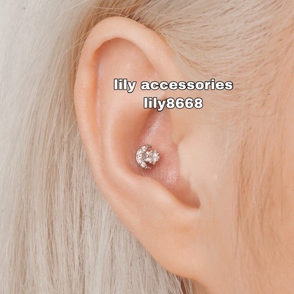 Moon Star Earring khuyên tai bông tai titan trăng sao đính đá không gỉ không đen không dị ứng