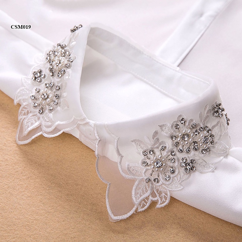 CSM019 - Cổ áo sơ mi phong cách Hàn quốc voan đính đá cao cấp - cho phái nữ vẻ đẹp trẻ trung, tinh tế