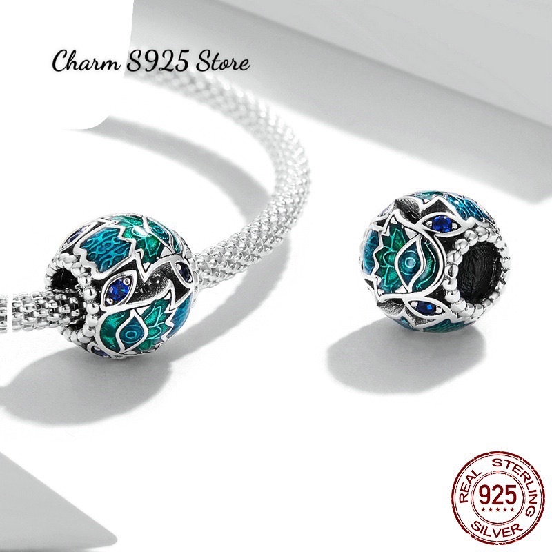 CHARM HOẠ TIẾT XANH BẠC S925 CAO CẤP CHÍNH HÃNG