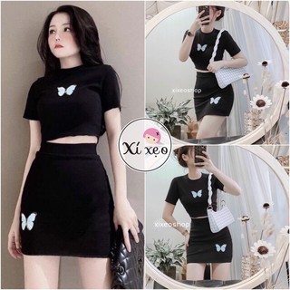 [FASHIONRUN19 - FASHIONHOT19] Set áo kèm chân váy thêu bướm thời trang