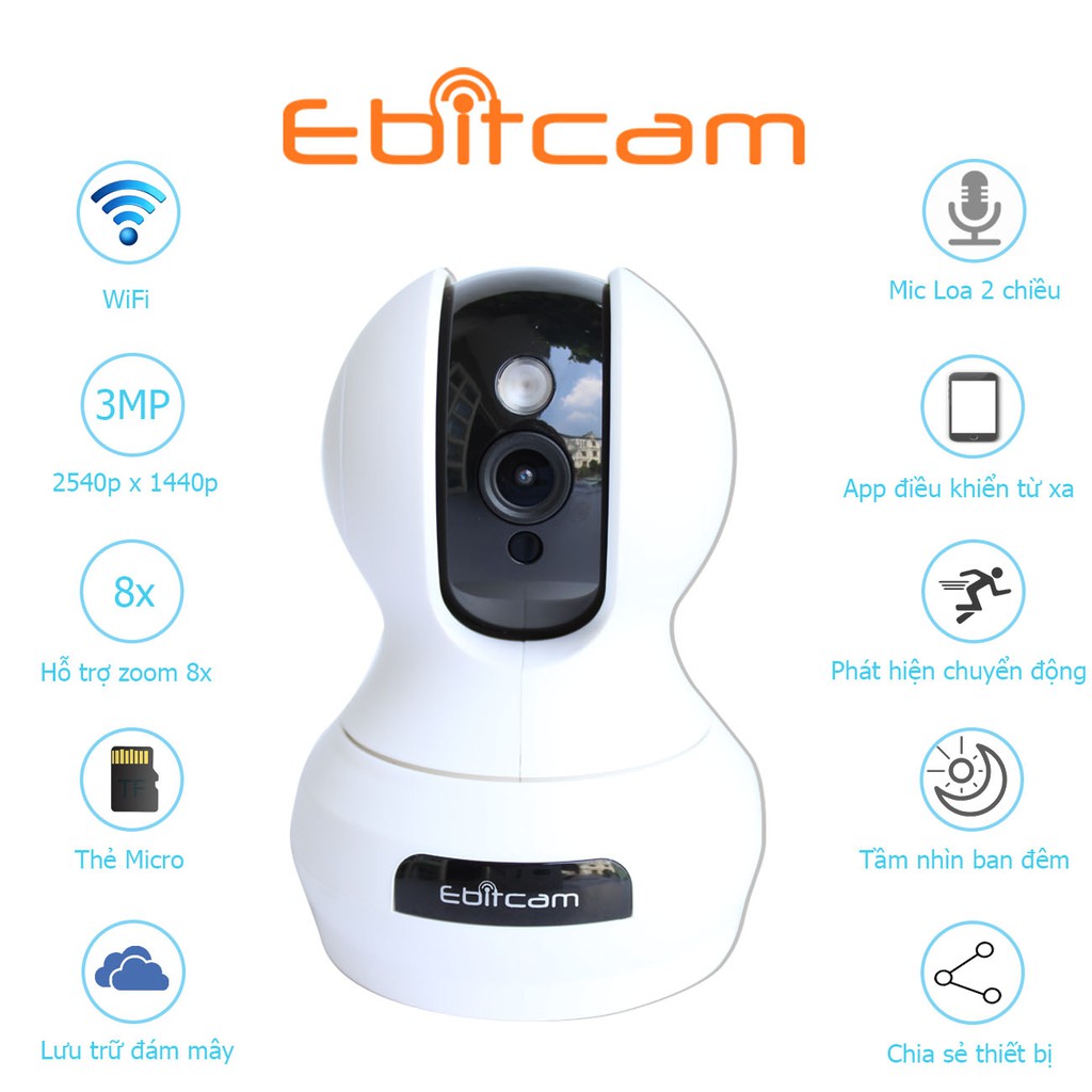 Camera Ip Wifi EbitCam E3 2MP Full HD 1080P - Hàng Chính Hãng