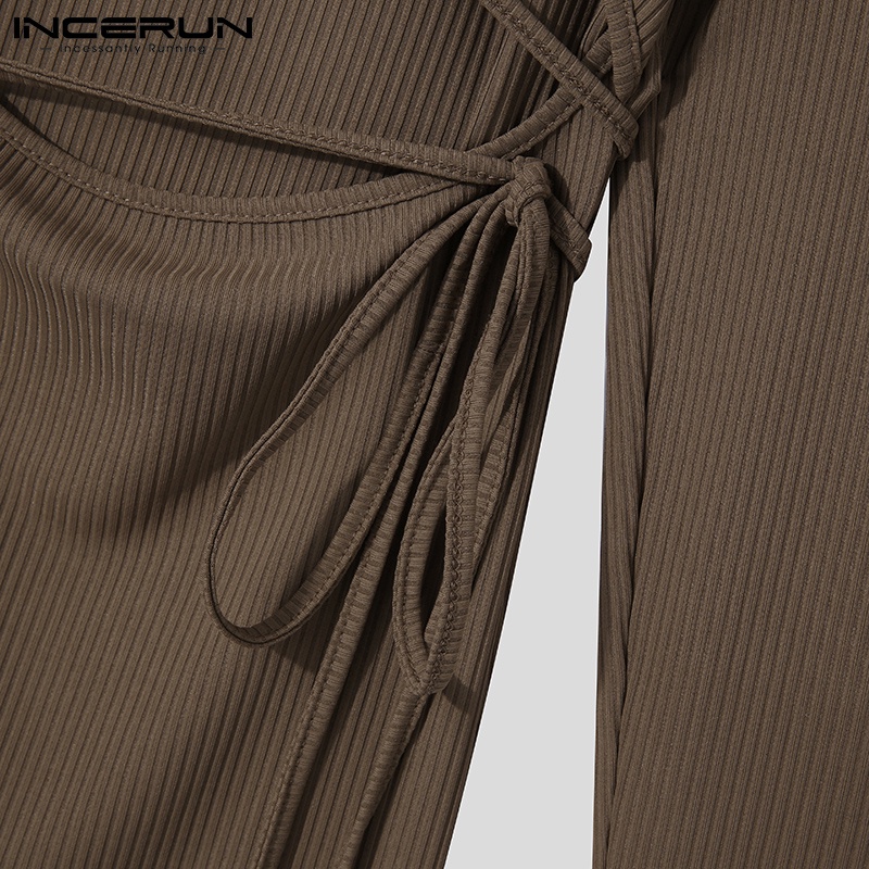 Áo INCERUN dài tay cổ tròn thiết kế độc đáo