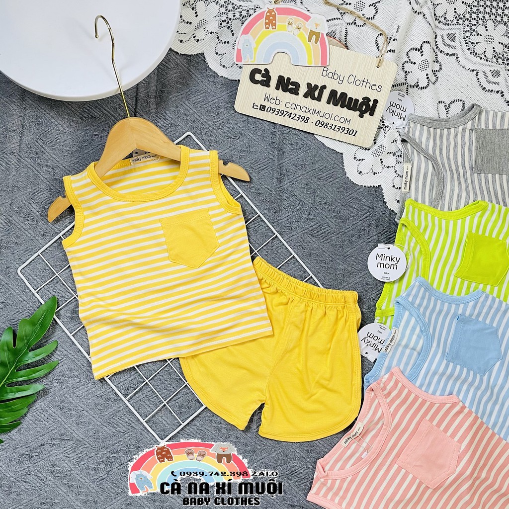 FREE SHIPBộ Minky Mom Ba Lổ Sọc Cotton Lạnh Cao Cấp Dể Thương Cho Bé Gái Bé Trai, Đủ Màu