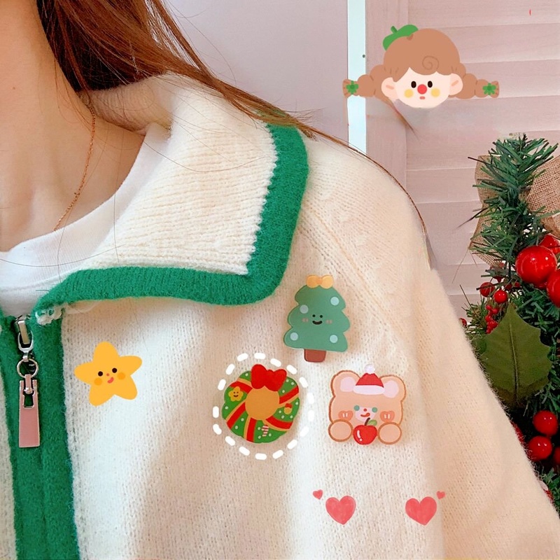 Trâm cài áo bằng acrylic hình người tuyết/tuần lộc/người tuyết phong cách Hàn Quốc mừng năm mới
