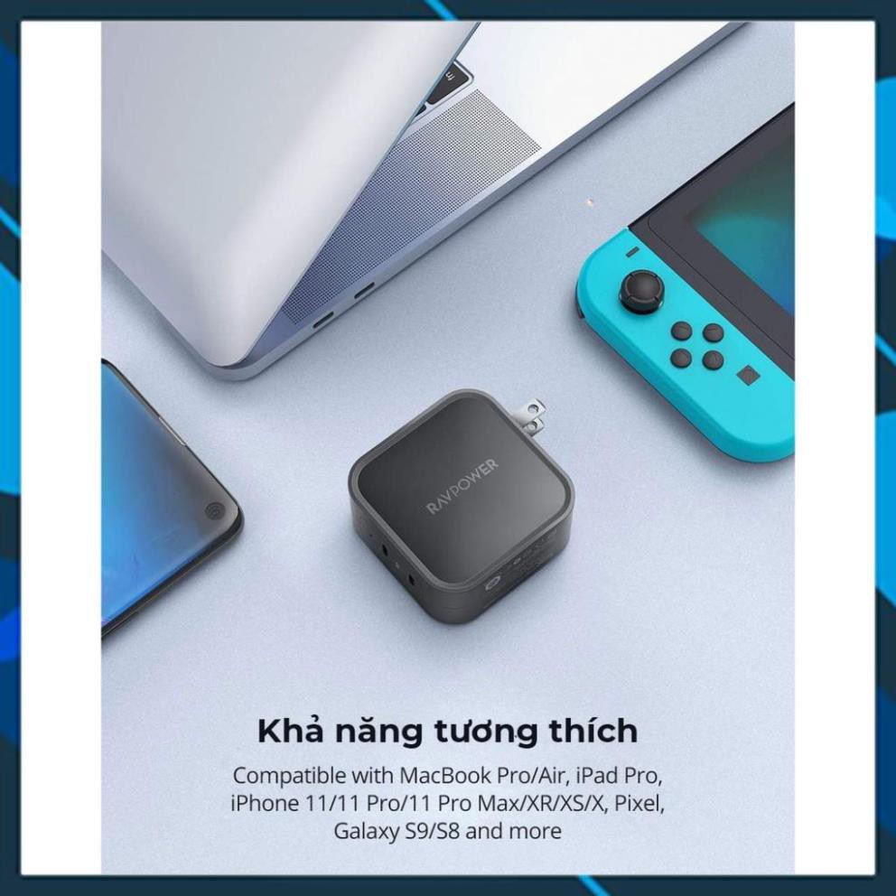 Sạc RavPower RP-PC128, 2 USB-C PD 90W Chính Hãng